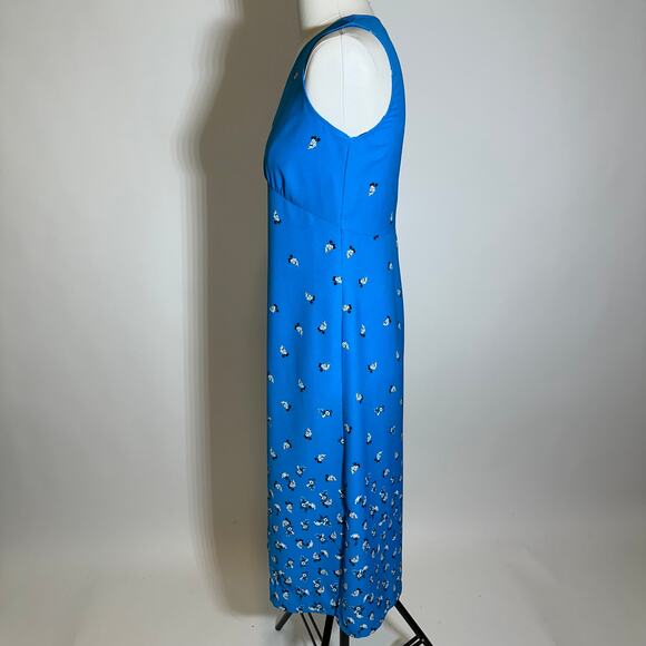 Loft Outlet Blue Micro Floral Sleeveless V-Neck A-Line Midi Dress Womens Size 4 - Picture 4 of 12